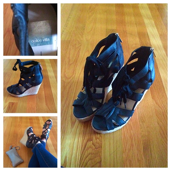 Dolce Vita Black Lace Up Wedges
