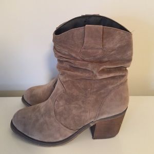 Taupe faux suede slouch booties
