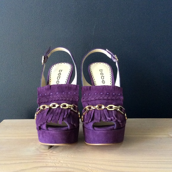Bebe Suede Fringe Platform Size 5