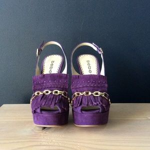 Bebe Suede Fringe Platform Size 5