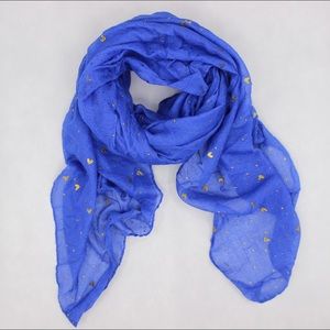 Scatter gold heart scarf royal blue