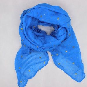 Scatter gold heart large scarf in dark sky blue