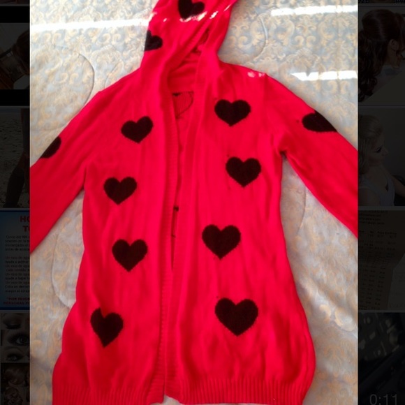 Long sleeve red with black hearts sweater