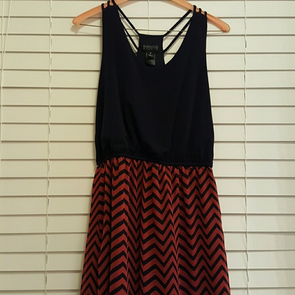 Navy blue and orange chevron maxi dress