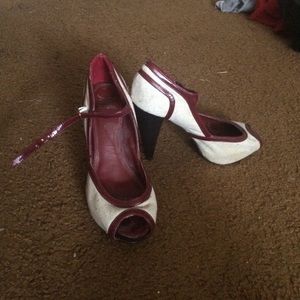 Red & white/cream heels