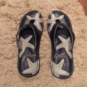 Black leather Clark sandals