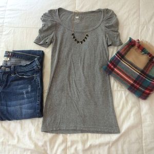 Grey Ruched Sleeve Top