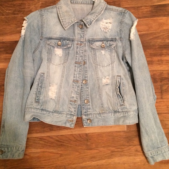 Distressed light denim jacket
