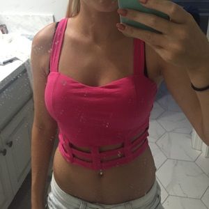 Hot Pink Crop Top with Cutouts