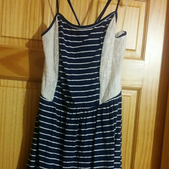Maurices Striped Navy and Cream Lace Dress