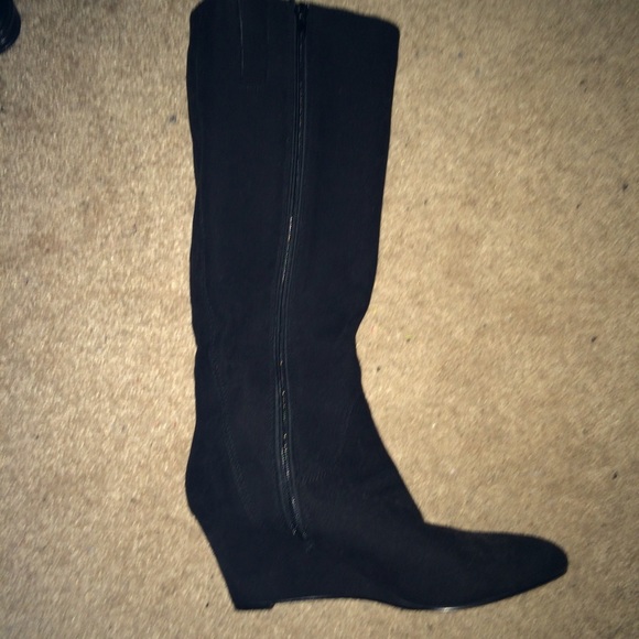 Black Nine West wedge knee high boots