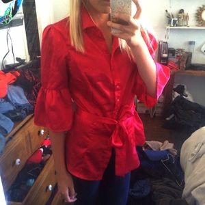 Silk red button up