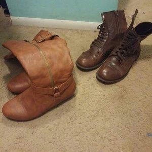 Cognac Riding boots and brown combat boots