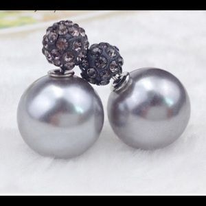 Grey Two Side Double Ball Pearls Stud Earrings