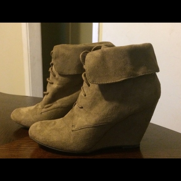 Brown laced up wedge ankle booties