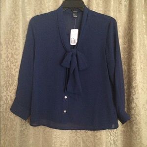 Sheer navy blouse, 3/4 sleeve, size S (NEW)