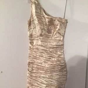 One shoulder gold/champagne dress