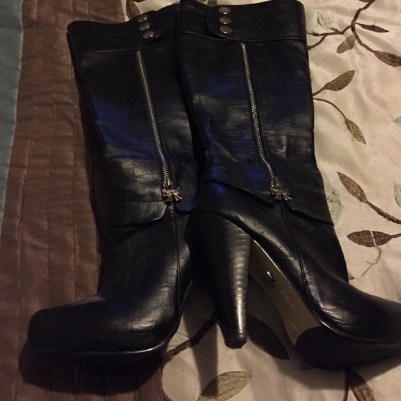 Tall leather boots - zipper and snaps