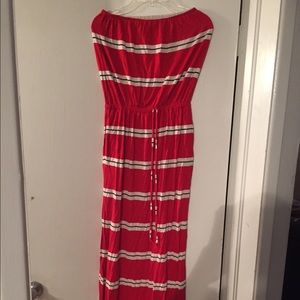 Red white and blue striped maxi dress.