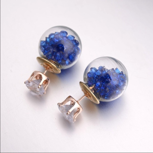 Royal blue crystal filled glass double earring