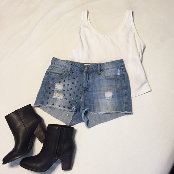 Forever 21 High Waisted Studded Jean Shorts