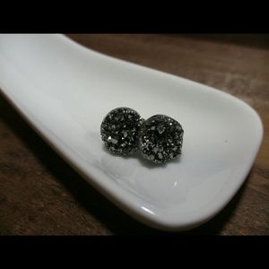 12mm Gunmetal Chunky Faux Druzy Stud Earrings