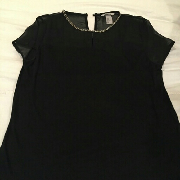 Black Dressy Top with Diamond neckline - Picture 1 of 3