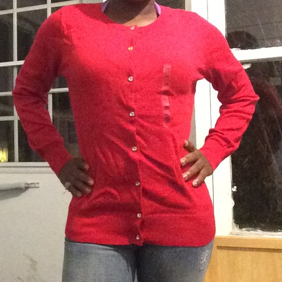 Red loft jeweled button sweater size XS