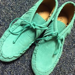 Aqua blue moccasins
