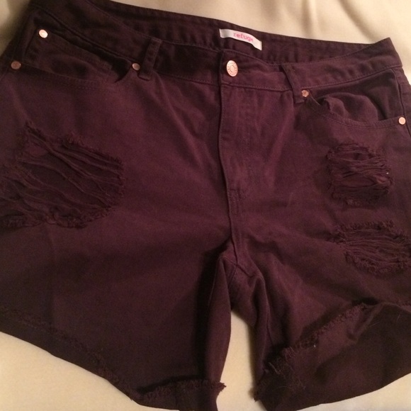 Burgundy distressed shorts