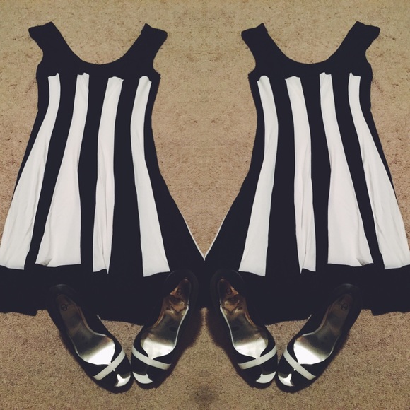 Black and white striped dress