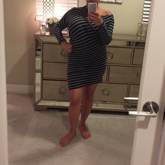 Asymmetrical off-shoulder dress by BCBG.