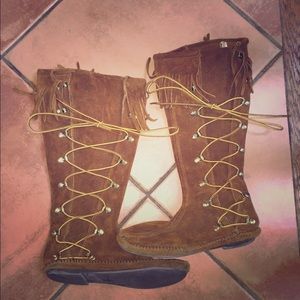 Minnetonka Front Lace Knee High Boot