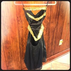 ASOS Black Backless Dress with Gold Sequined Bands