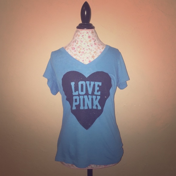 PINK V-Neck Blue Sparkly Top