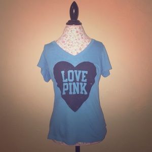 PINK V-Neck Blue Sparkly Top