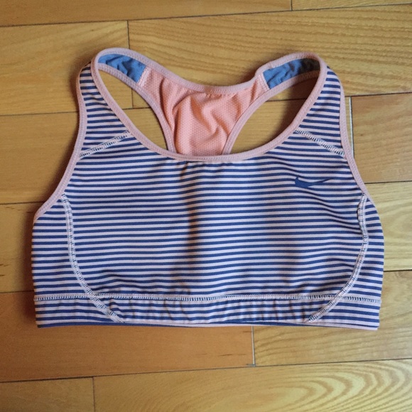 Nike Sports Bra peach neon/gray stripes size small - Picture 1 of 4