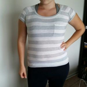 White/grey striped boyfriend tee