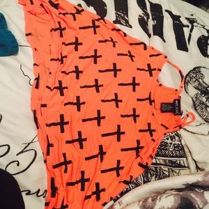 Orange and black crosses tank top