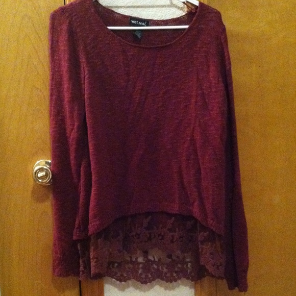 Dark red high-low sweater