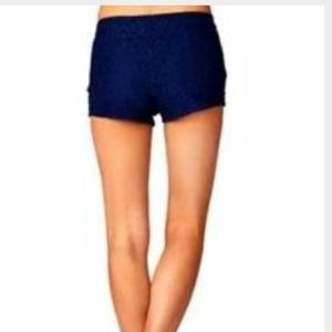 High waisted blue floral lace shorts