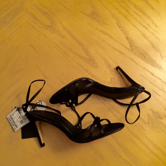 Zara Black Satin Strappy Sandal