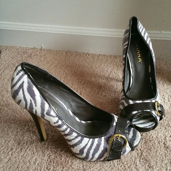 Purple and white zebra stripe high heels.