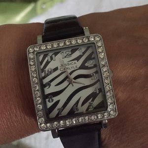 Zebra print and rhinestone fashion watch