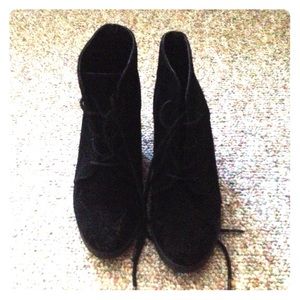 Black suede wedge booties