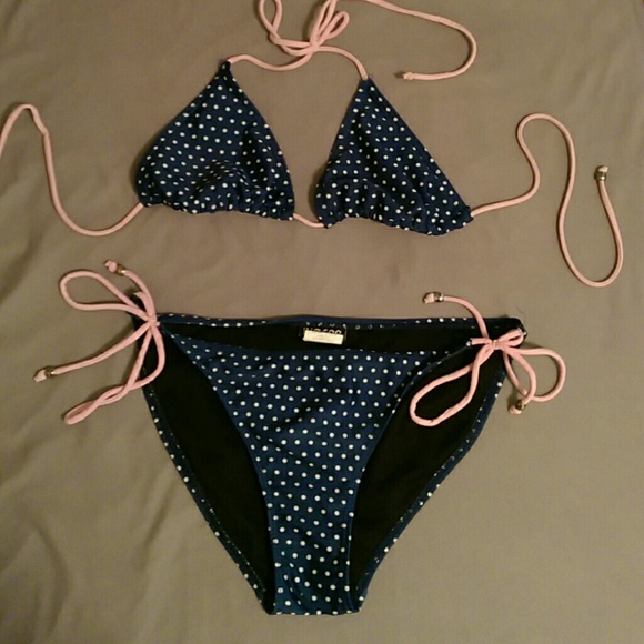 Blue with white dots swim suit