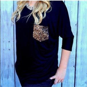 Black sequin pocket top NWT-reserved