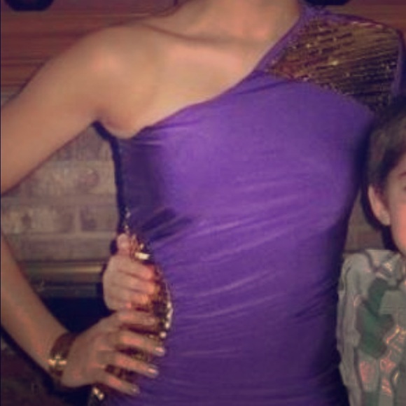 Purple and gold homecoming dress