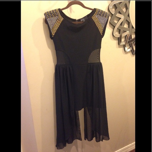 NWOT  Garcia gold studded mesh sides black dress✨