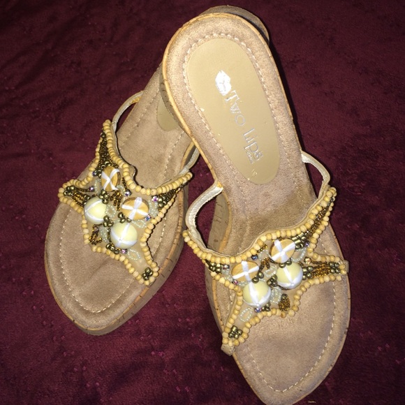 Shell embellished cork wedge by Two Lips size 8 M